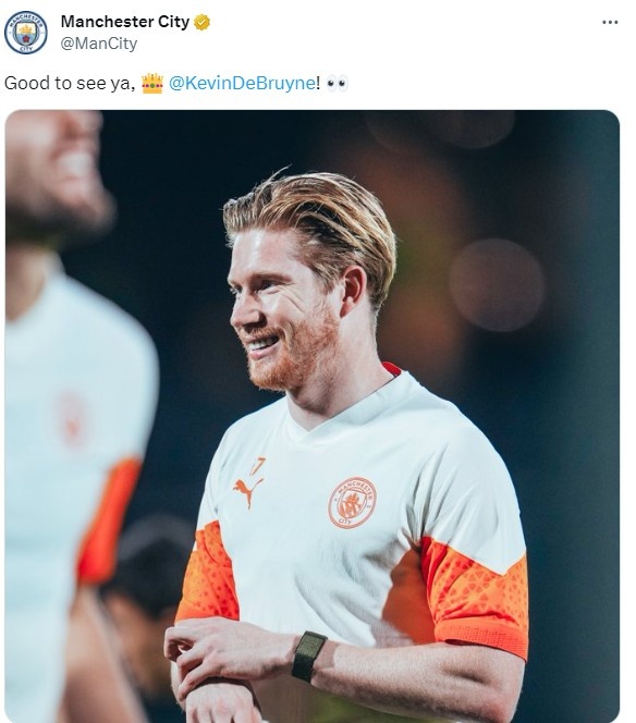 Missed 4 months due to injury! Manchester City official tweet confirms: De Bruyne has resumed training