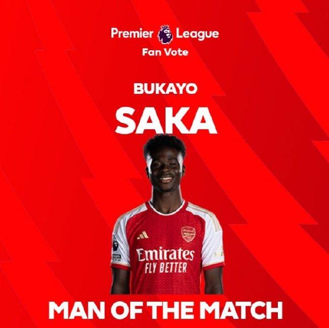 Saka was voted the official Man of the Match in Arsenal’s 2-1 win over Wolves in the Premier League