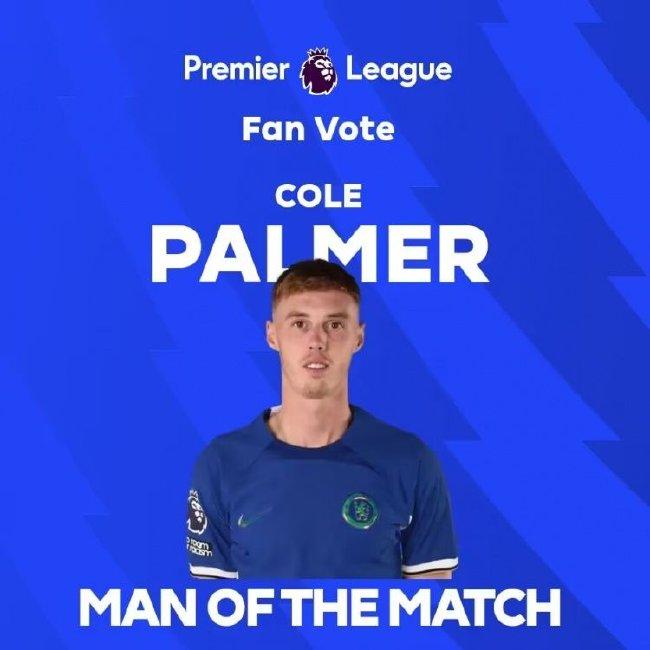 Official: Palmer scored 2 shots and 1 pass and was elected Man of the Match in Chelsea vs Luton